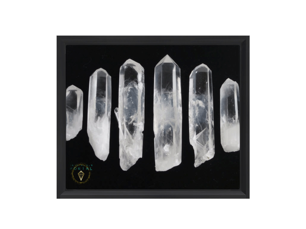 6 Colombian Blue Mist Quartz Crystals - Framed Canvas Art Print