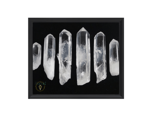 6 Colombian Blue Mist Quartz Crystals - Framed Canvas Art Print