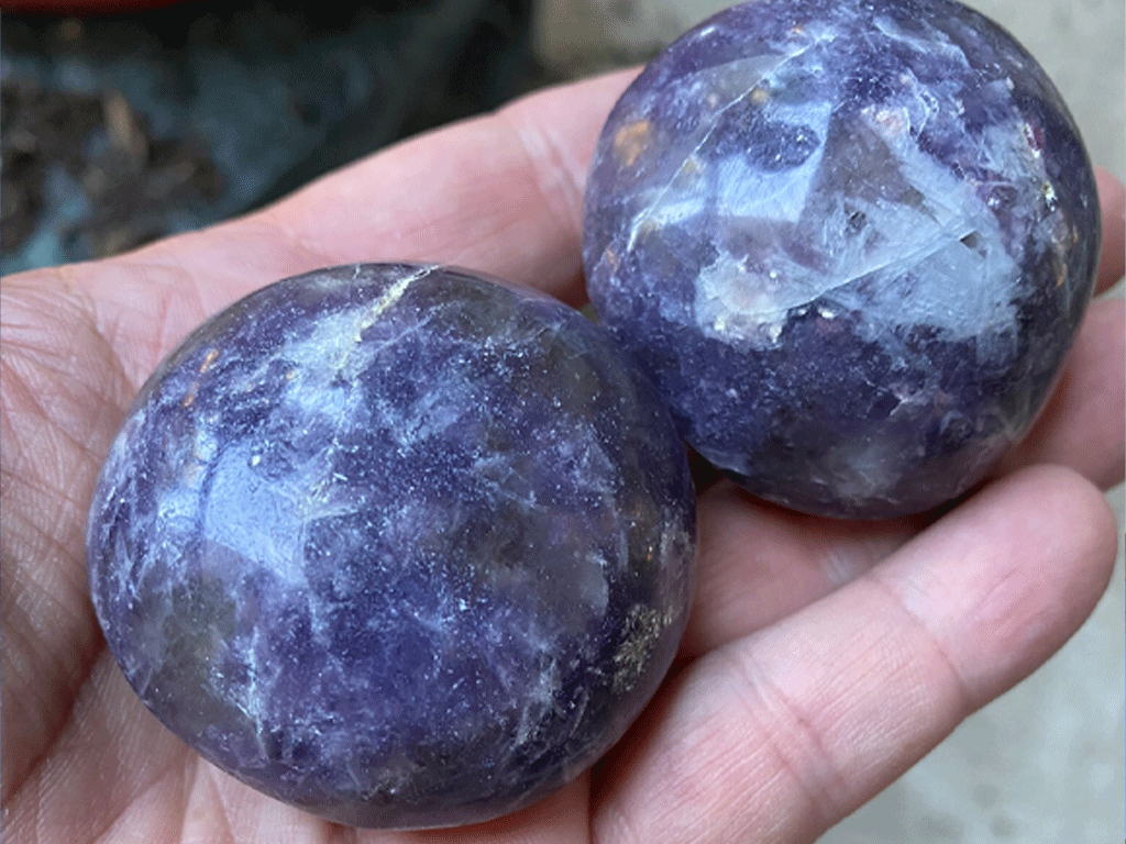 Lepidolite Palm Stones - Pair 003