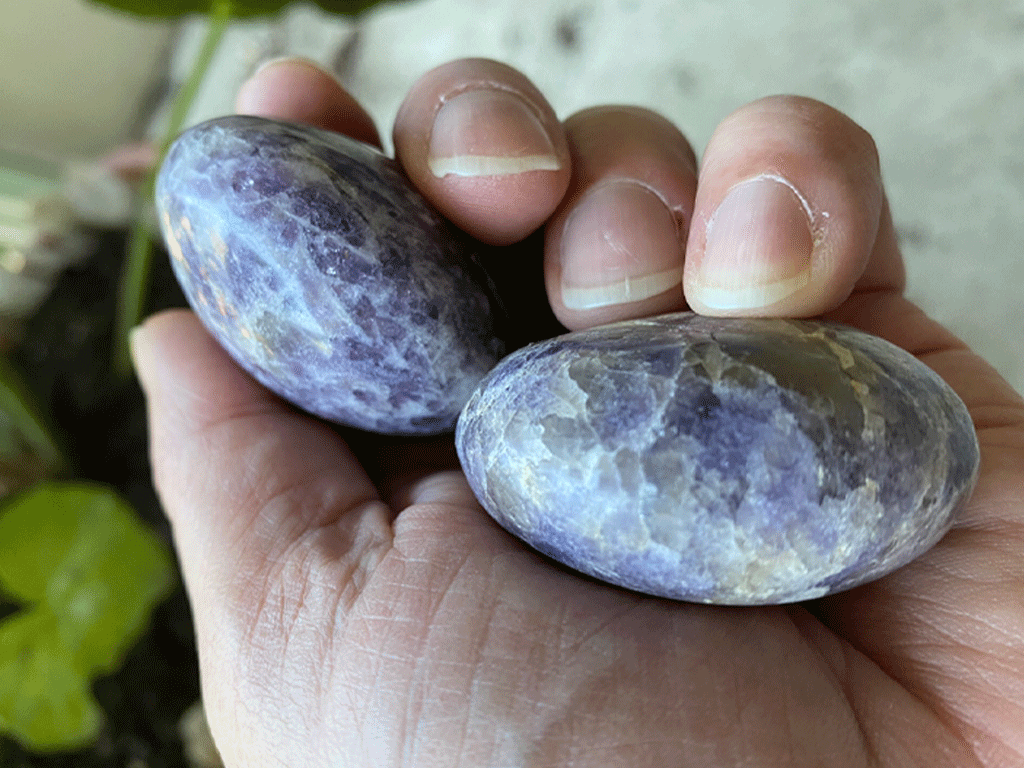 Lepidolite Palm Stones with Pink Tourmaline - Heart Healing Pair