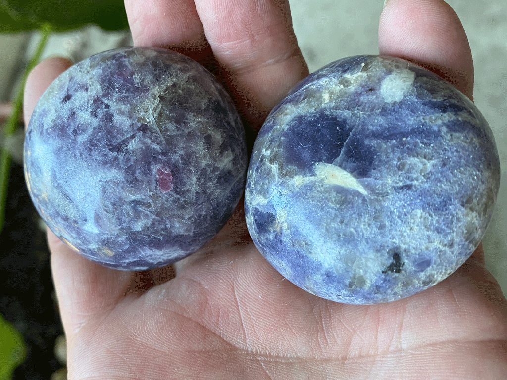 Lepidolite Palm Stones with Pink Tourmaline - Pair 004