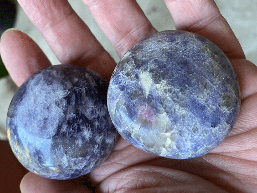 Lepidolite Palm Stones with Pink Tourmaline - Pair 004