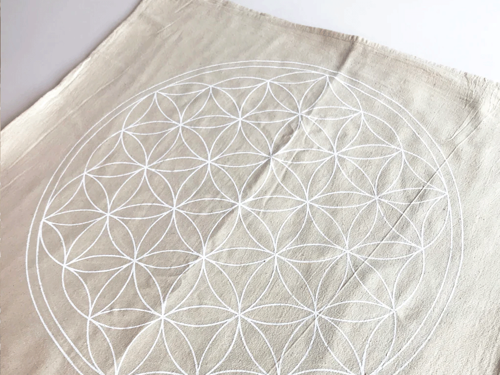 XL FLOWER OF LIFE - WHITE INK - CRYSTAL GRID CLOTH