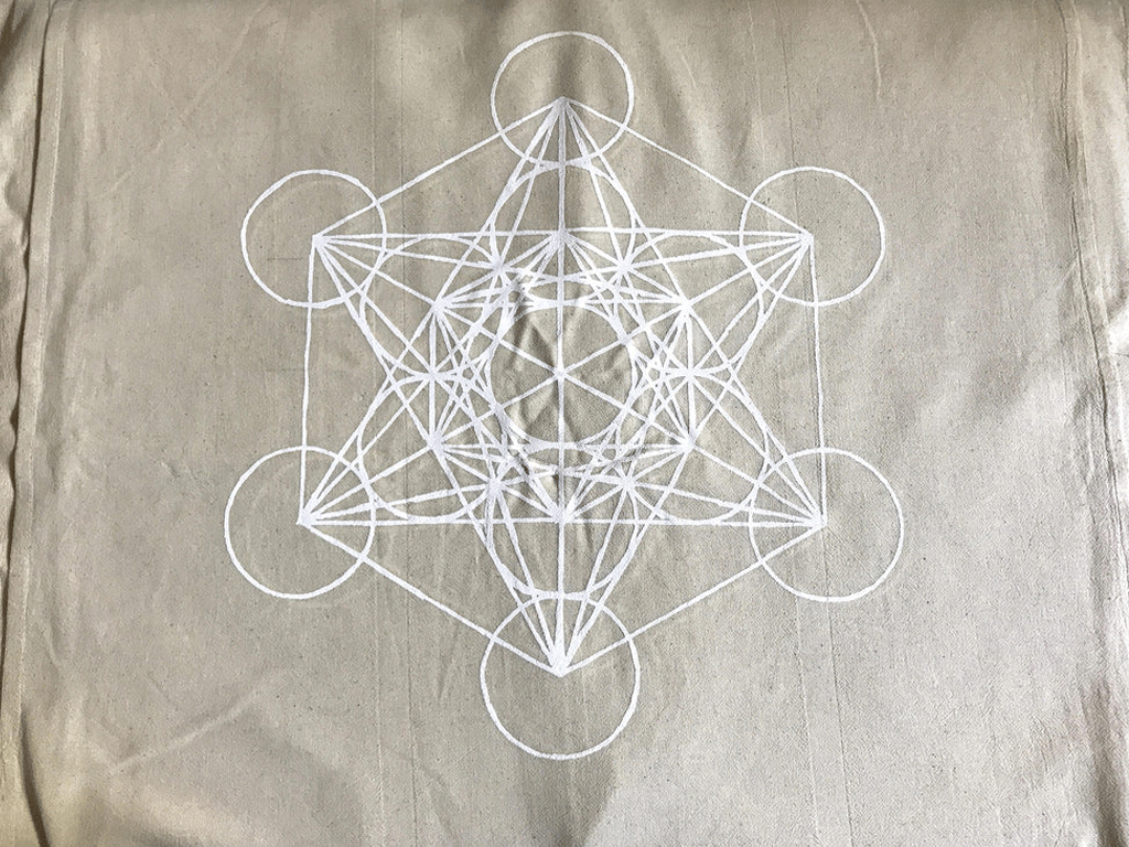 XL METATRON'S CUBE - CRYSTAL GRID CLOTH - WHITE INK