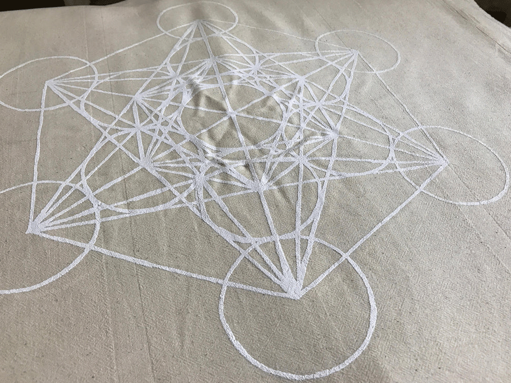 XL METATRON'S CUBE - CRYSTAL GRID CLOTH - WHITE INK