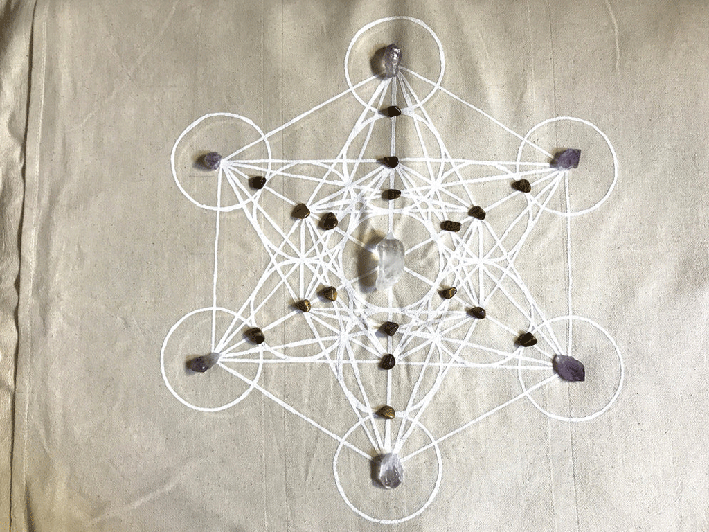 XL METATRON'S CUBE - CRYSTAL GRID CLOTH - WHITE INK